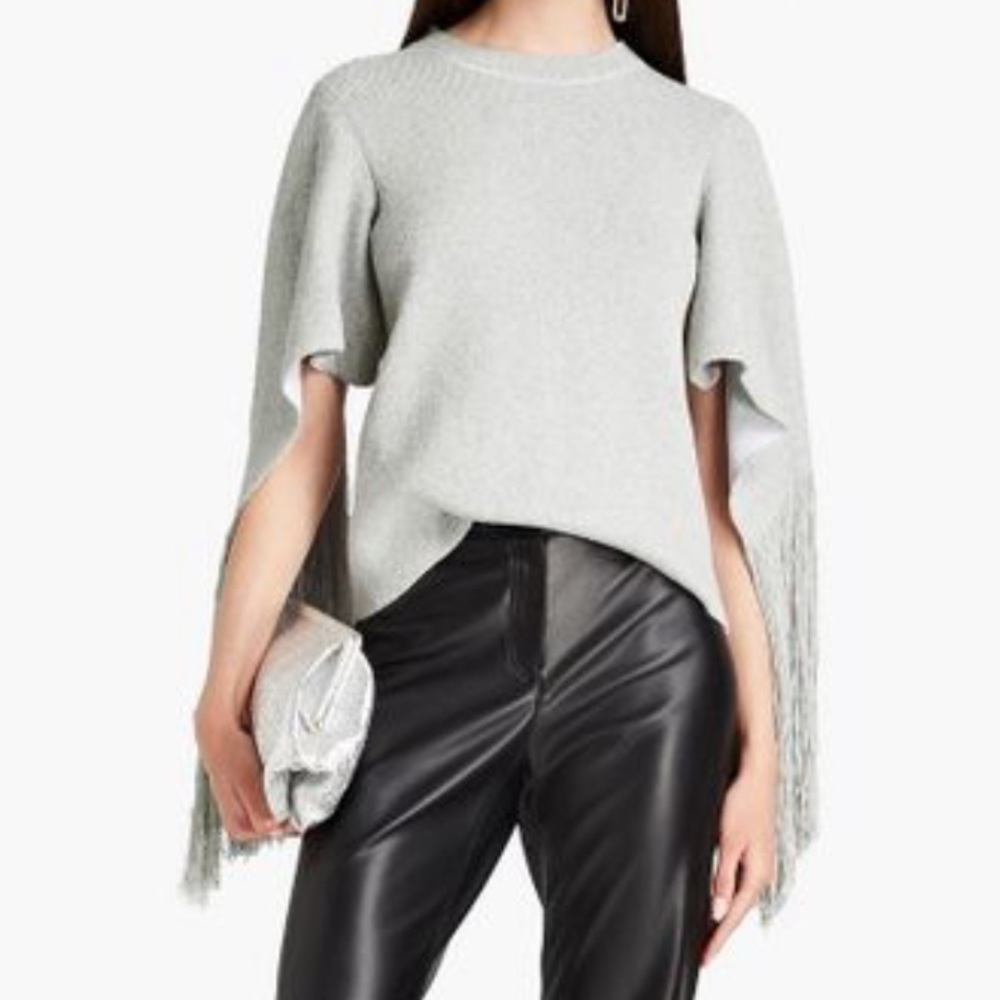 Proenza Schouler Light Gray Fringe Sleeve Knit Sweater